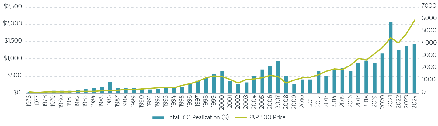 Display 1 Capital gain realization and S_P 500 growth